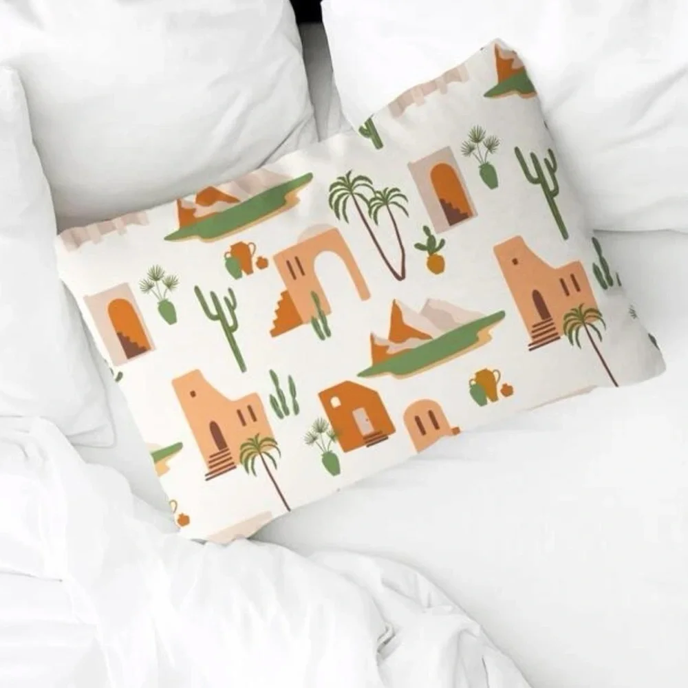 Pillow Cover Southwestern Cactus Buildings Western Zip Rectangle 19.7 X 11.8